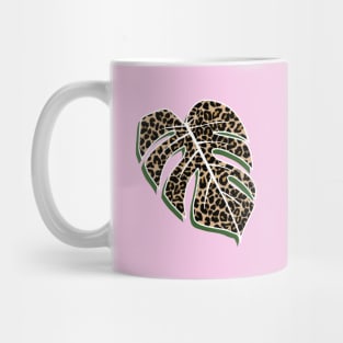 Leopard Print, Monstera Leaf, on Pink Mug